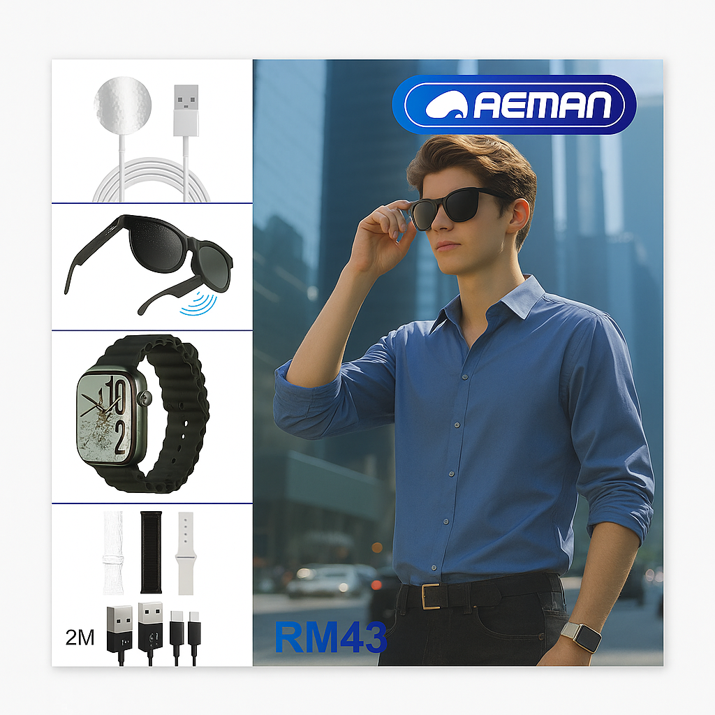 RM43 Combo Set – Smartwatch + Sunglasses + Accessories (6-in-1 Kit)